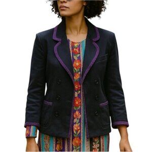 Lacoste  Navy Double-Breasted Blazer Violet Trim Tailored Jacket Size Large